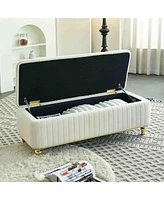 The Pop Home 47.24" W Velvet Storage Ottoman Bench with Gold Embroidery, Modern Footstool for Living Room & Bedroom-The