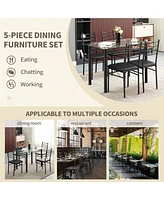 Sugift 5-Piece Dining Set with Glass Top & 4 Upholstered Chairs