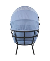 Sunnydaze Decor Modern Luxury Egg Chair - Powder-Coated Aluminum Frame with Polyester Cushion and Retractable Canopy Blue