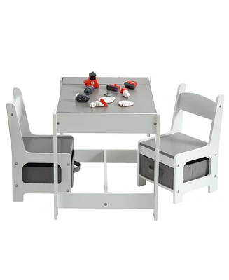 gaomon Kids Table and Chair Set, Wooden Activity Table with Storage Drawer for Toddlers Arts
