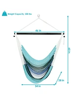 Caribbean Xl Hanging Outdoor Hammock Chair - Soft-Spun Polyester Rope - 300-Pound Capacity - Lagoon Stripes Blue