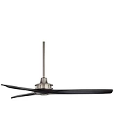 Casa Vieja 52" Windspun Modern Indoor Ceiling Fan 3 Blade Remote Control Brushed Nickel Finish Black Wood Blades Bedroom Living Room Kitchen Dining Ro