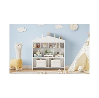 gaomon White Wood 1 White Rectangular Toy Storage Organizer 9-Cubby Kids Bookshelf