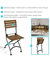 European Chestnut Wooden Folding Dining Chair - For Indoor or Outdoor Use - Set of 2