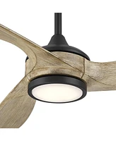 Casa Vieja 60" La Jolla Surf Farmhouse Rustic Country Indoor Ceiling Fan 3 Blade Led Light Remote Control Matte Black Finish Oak Finish Blades Bedroom