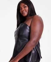 Bar Iii Trendy Plus Size Faux Leather Peplum Top Pull On Slit Hem Pants Exclusively At Macys