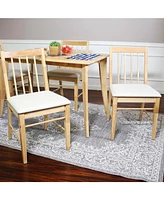 Solid Rubberwood Slat-Back Dining Chairs with Cushions - Natural with Beige Cushions - Set of 2