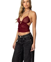 Edikted Women's Strappy Ruched Mesh Top