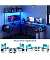 gaomon Reversible L Shaped Computer Desk with Hutch
