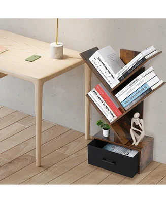 gaomon 4 Tier Tree Bookshelf with Storage Drawer