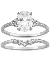 Giani Bernini 2-Pc. Set Cubic Zirconia Oval Cluster & V Shape Rings in Sterling Silver, Exclusively at Macy's