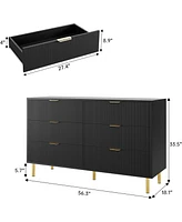 gaomon 6 Drawer Dresser for Bedroom, 56” Wide Wood Dresser Organizer with Metal Legs, Modern Chest of Drawers for Bedroom, Hallway