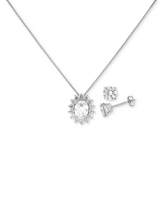 Giani Bernini Cubic Zirconia Oval Cluster Pendant Necklace & Stud Earrings Set in Sterling Silver, Exclusively at Macy's
