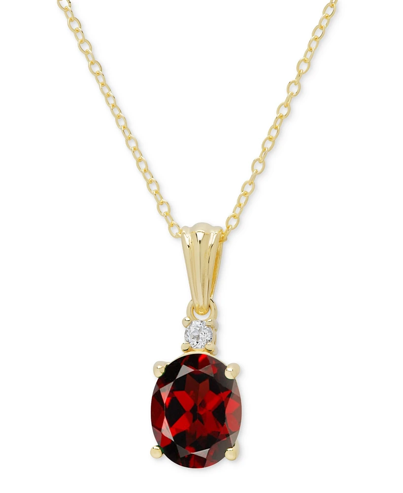 Garnet (1-3/8 ct. t.w.) & Lab Grown White Sapphire (1/10 ct. t.w.) Oval 18" Pendant Necklace in Gold-Plated Sterling Silver