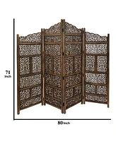 Slickblue Hand-Carved Foldable 4-Panel Wooden Partition Screen Room Divider for Elegant and Functional Space Separation