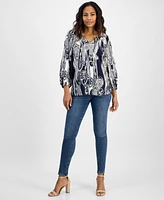 Nautica Jeans Women's Paisley-Print Raglan Top