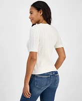 Nautica Jeans Women's Cable-Knit Short-Sleeve Sweater