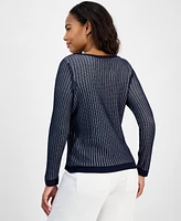 Nautica Jeans Women's Bicolor Cable-Knit Boatneck Sweater