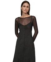 Dkny Women's Illusion Long-Sleeve Crushed Charmeuse Slip Dress