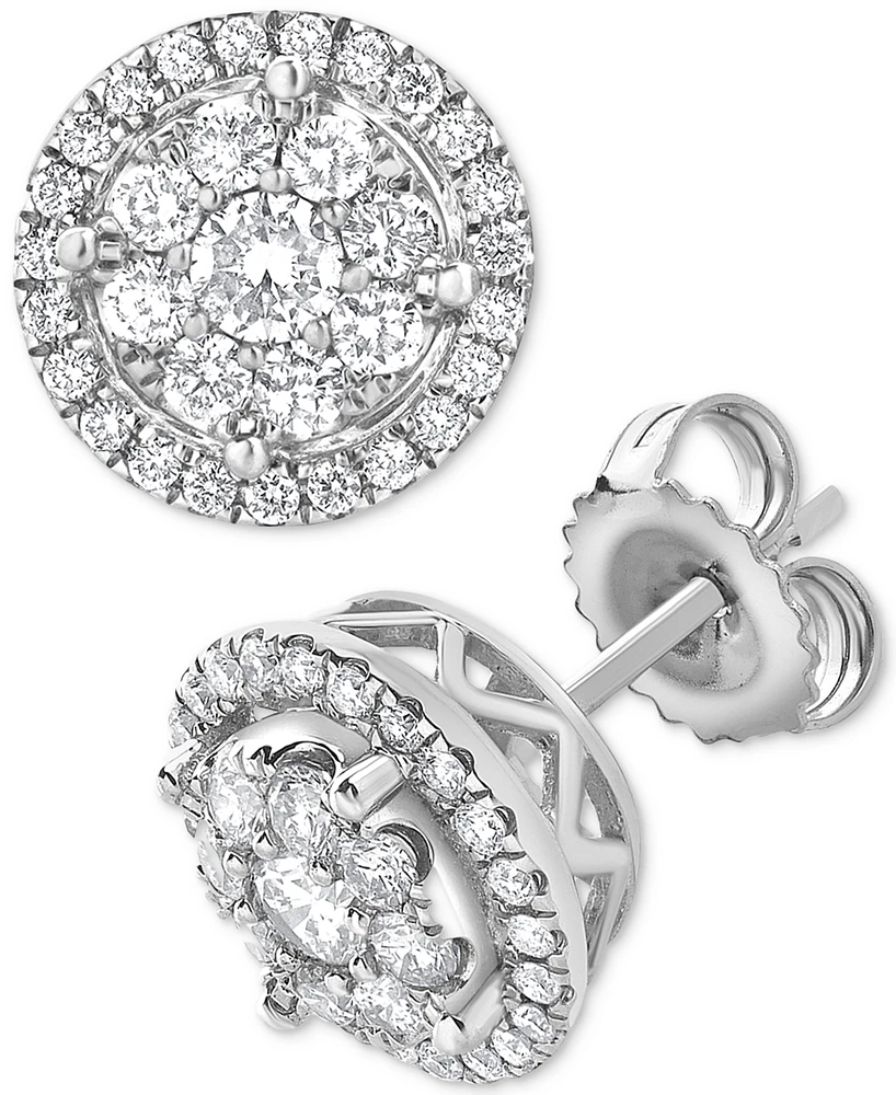 Diamond Cluster Round Stud Earrings (1 ct. t.w.) in 14k White Gold