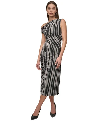 Dkny Women's Asymmetric-Neck Ruched Mesh Dress
