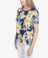 Alfred Dunner Women's Floral Braided Crew Neck Top