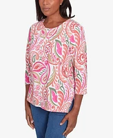 Alfred Dunner Women's Classic Embellished Crewneck Paisley Top