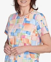 Alfred Dunner Women's Color Block Tile Top with Side Ruching