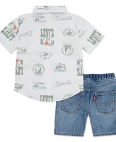 Levi's Toddler Boys 2-Piece Printed Shirt and Denim Shorts