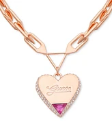 Guess Rose Gold-Tone Stationary Heart Pendant Necklace, 16" + 2" extender
