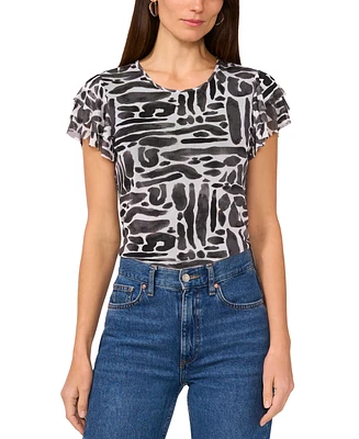 Vince Camuto Women's Printed Flutter-Sleeve Top