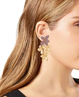 Guess Gold-Tone Color Pave Flower Drop Earrings