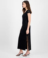 Connected Petite Sequined Lace Column Gown