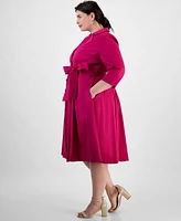 Alex Evenings Plus Notched Collar 3/4-Sleeve Shirtdress