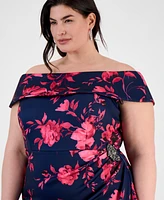 Alex Evenings Plus Floral Print Off-The-Shoulder Sheath Dress