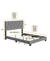 Boyd Sleep Rhombus Upholstered Platform Bed with Headboard, Mattress Foundation Strong 4 Wood Slat Supports