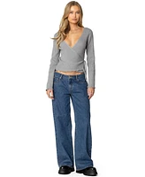 Edikted Womens Paden Ribbed Knit Wrap Top