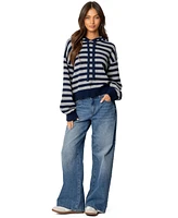 Edikted Women's Striped Hooded Knit Sweater