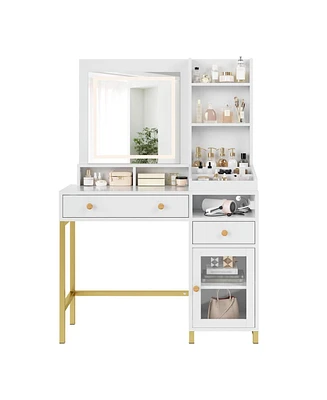 gaomon Vanity Desk with Mirror & 3 Color Led Lighted