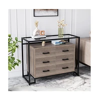 gaomon Modern Side Cabinet - 2024 New, Dining Hall Control Table, 6 Drawer Chest, Enhanced Storage, Sleek Design