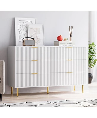 gaomon 6 Drawer Dresser for Bedroom, 56” Wide Wood Dresser Organizer with Metal Legs, Modern Chest of Drawers for Bedroom, Hallway
