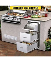 gaomon Outdoor Kitchen Drawer with Paper Towel Holder, Stainless Steel Flush Mount Triple Bbq Drawers, 17W x 21D x 30H Inches Built-In Access Drawer w