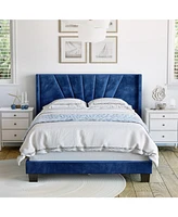 Vail Velvet Upholstered Platform Bed Frame with Adjustable Headboard - Boyd Sleep
