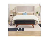 The Pop Home Faux Leather Storage Bench, Bed End Stool with Hidden Storage, Upholstered Ottoman Solid Wood Legs-The