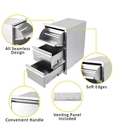 gaomon Outdoor Kitchen Drawer with Paper Towel Holder, Stainless Steel Flush Mount Triple Bbq Drawers