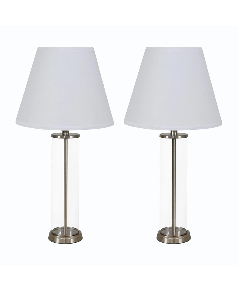 Cylinder Glass Table Lamp Set of 2 with Shade - 27.75" H - Indoor Modern Accent Lamps with Clear Base - Plug-In Electric