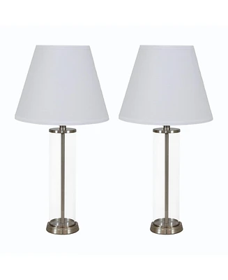 Cylinder Glass Table Lamp Set of 2 with Shade - 27.75" H - Indoor Modern Accent Lamps with Clear Base - Plug-In Electric