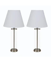 Cylinder Glass Table Lamp Set of 2 with Shade - 27.75" H - Indoor Modern Accent Lamps with Clear Base - Plug-In Electric