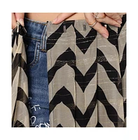 One Minute Saree Women's Maya Cream & Black Zigzag Georgette Ready to Wear Sari