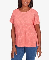 Alfred Dunner Petite Classics Textured Chevron Lace Back T-Shirt